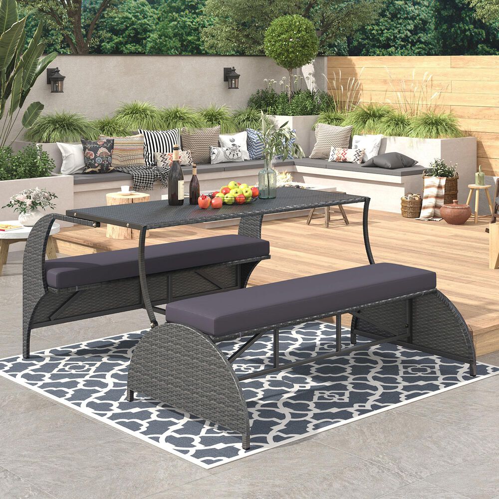 Hearth and Haven U Style Outdoor Loveseat with Convertible Seating in Gray, , large