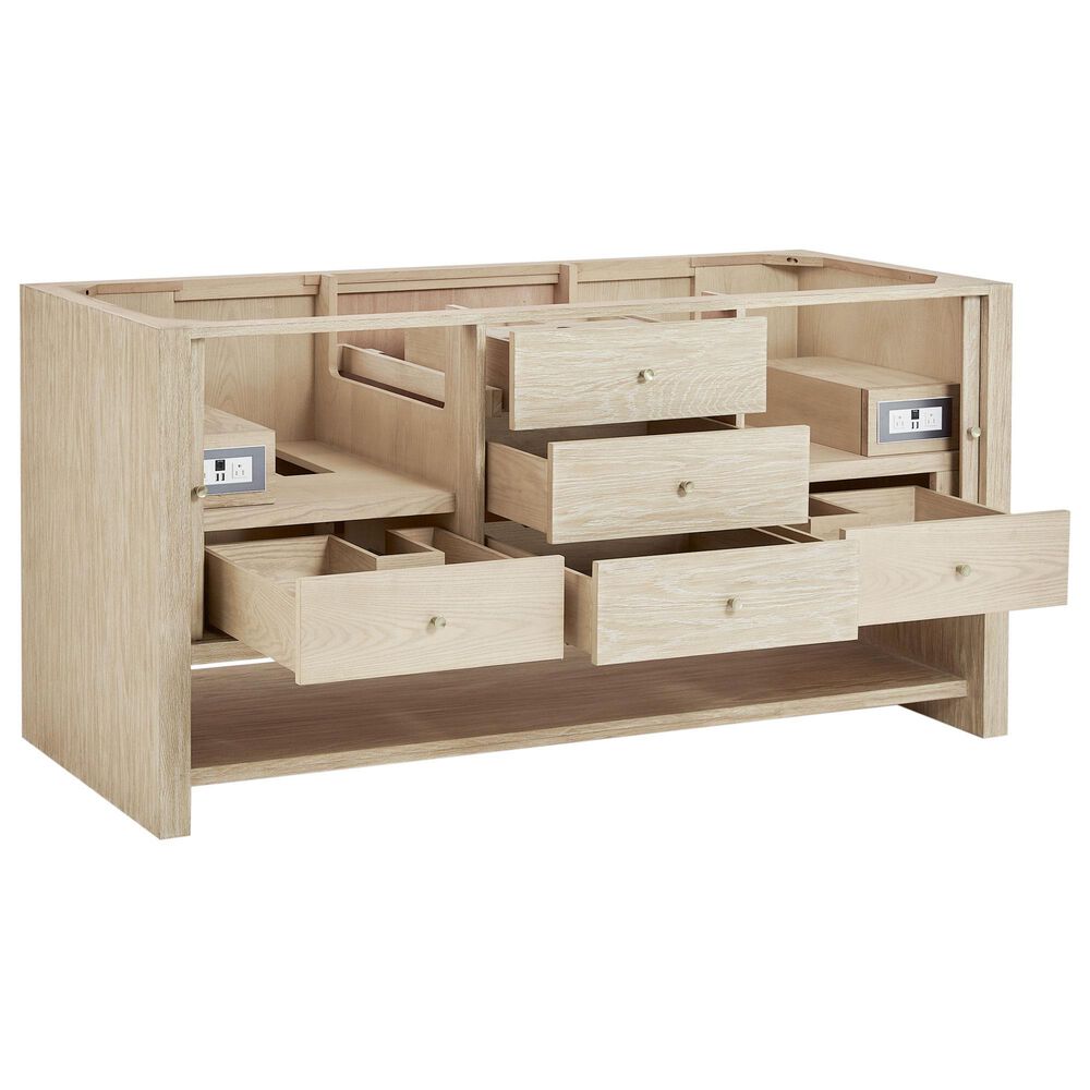 James Martin Marigot 72&quot; Double Bathroom Vanity in Sunwashed Oak with 3 cm Victorian Silver Quartz Top, Rectangular Sinks and FreePower Wireless Charger, , large