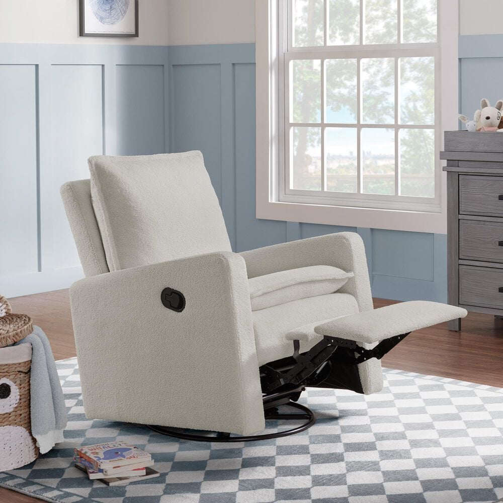 M Design Village Uptown Swivel Push Back Rocker Recliner in Boucle White, , large