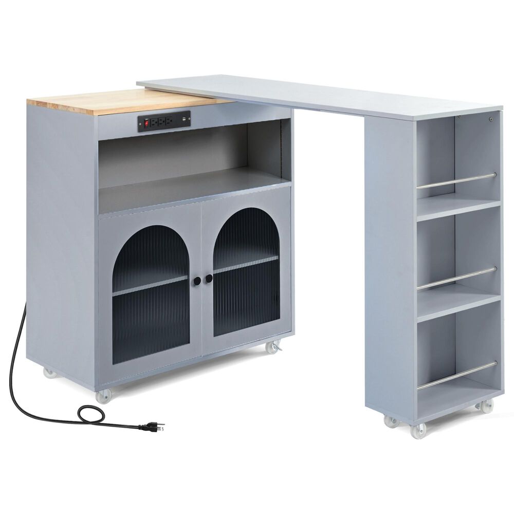 HOMLUX 56" Kitchen Island with Extended Table in Grey, , large