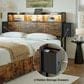 HOMLUX 4-Drawer Queen Storage Bed with LED Bookcase Headboard and Charging Station in Rustic Brown, , large