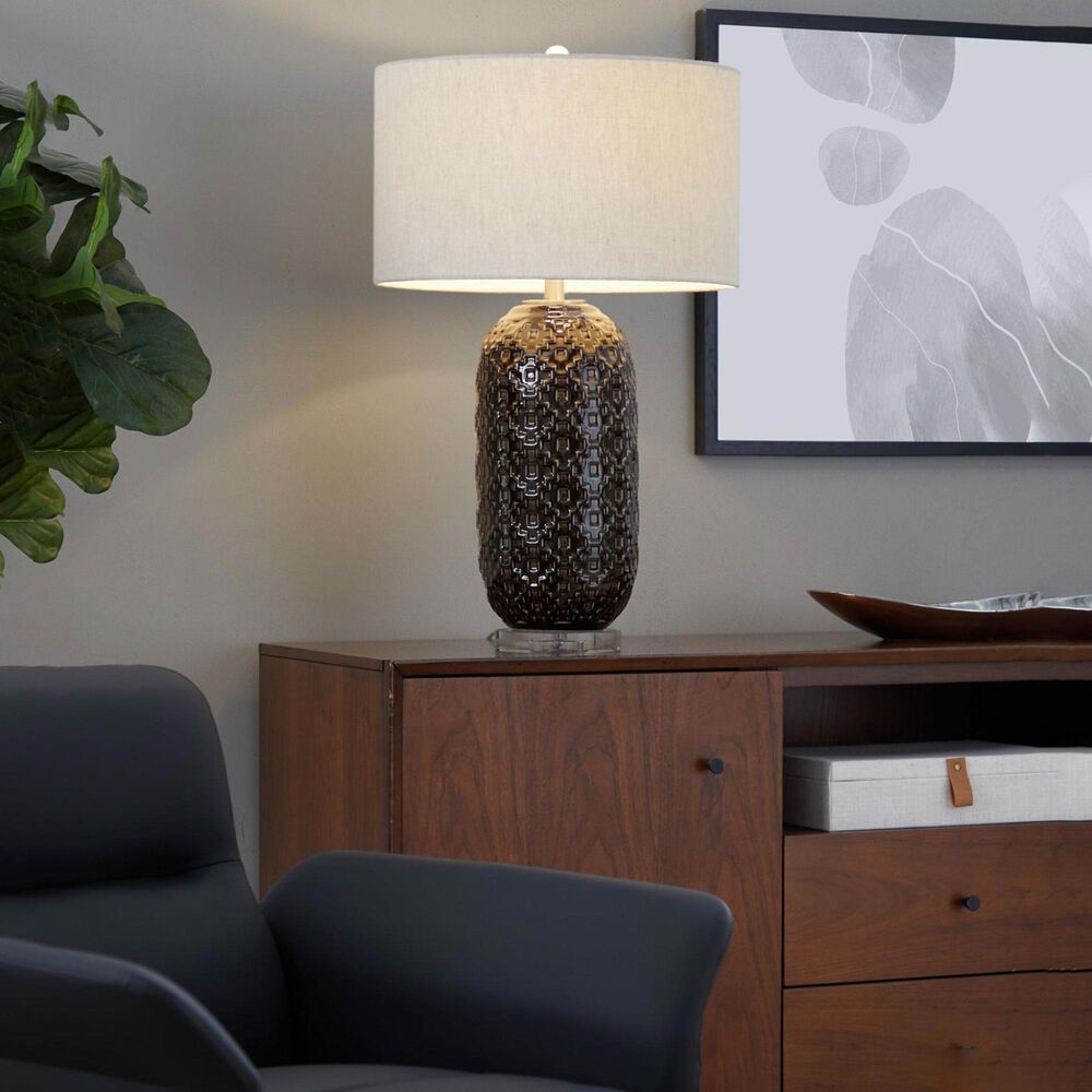 Grandview Gallery Onyx Ceramic Table Lamp in Dark Grey, Brushed Nickel and Clear, , large