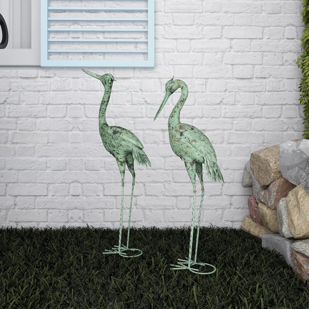 Maple and Jade Coastal Crane Garden Sculpture in Mint Green &#40;Set of 2&#41;, , large