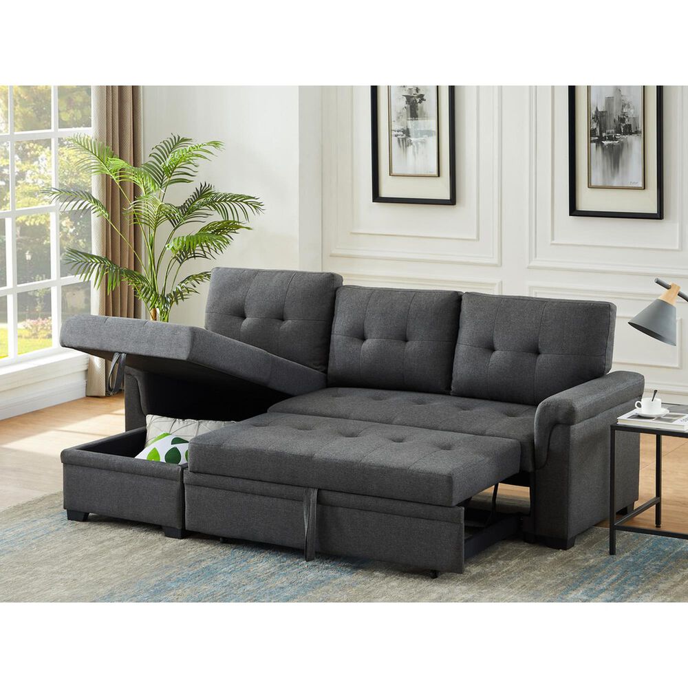 Lilola Home 84-Inch Reversible Sleeper Sectional Sofa with Storage Chaise in Dark Gray, , large