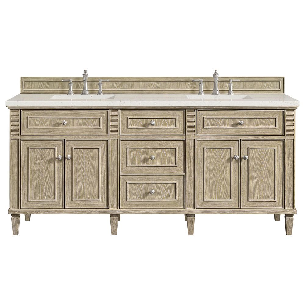 James Martin Vanities Lorelai 72&quot; Double Vanity in Whitewashed Oak with 3 cm Lime Delight Quartz Top, , large