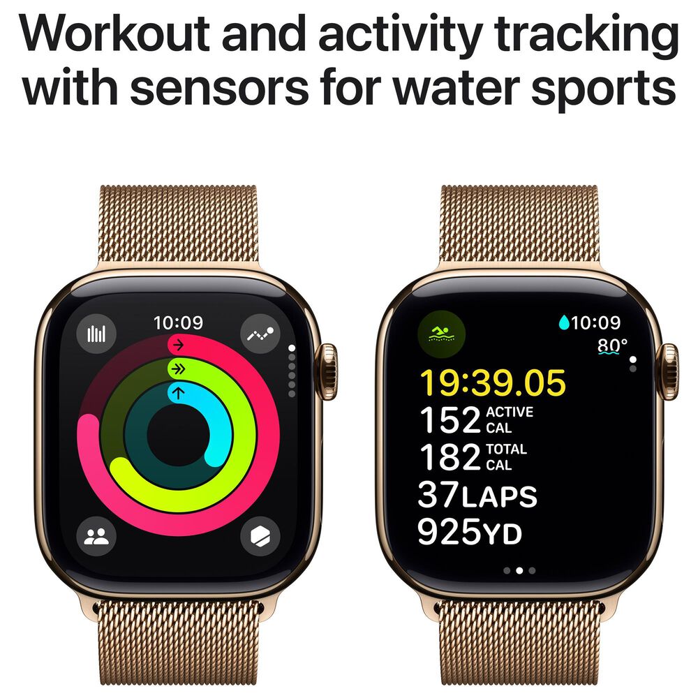 Apple Watch Series 10 GPS + Cellular 42mm Gold Titanium Case with Gold Milanese Loop, , large