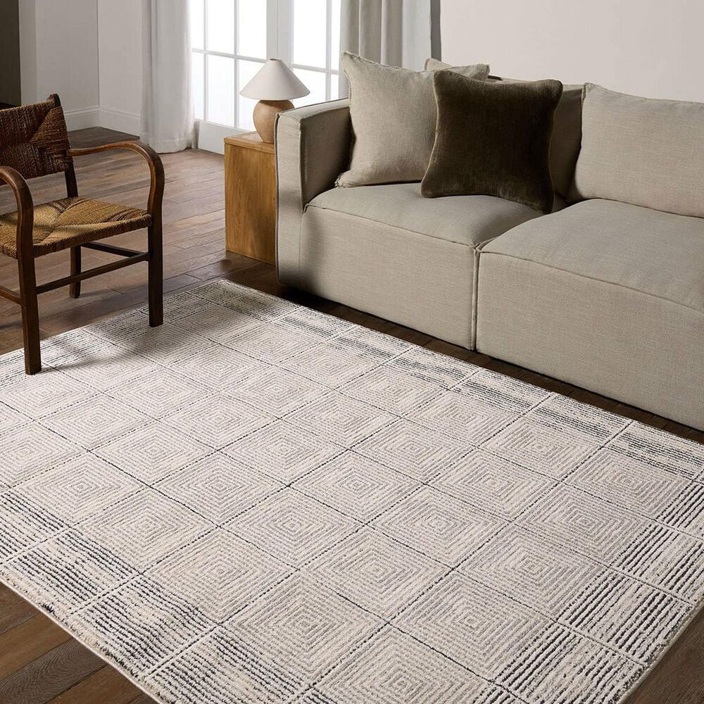 Jaipur Eva Quadrant 5&#39; x 8&#39; Silver Cloud, Moonstruck, Pastel Parchment, Almond Peach and Licorice Area Rug, , large