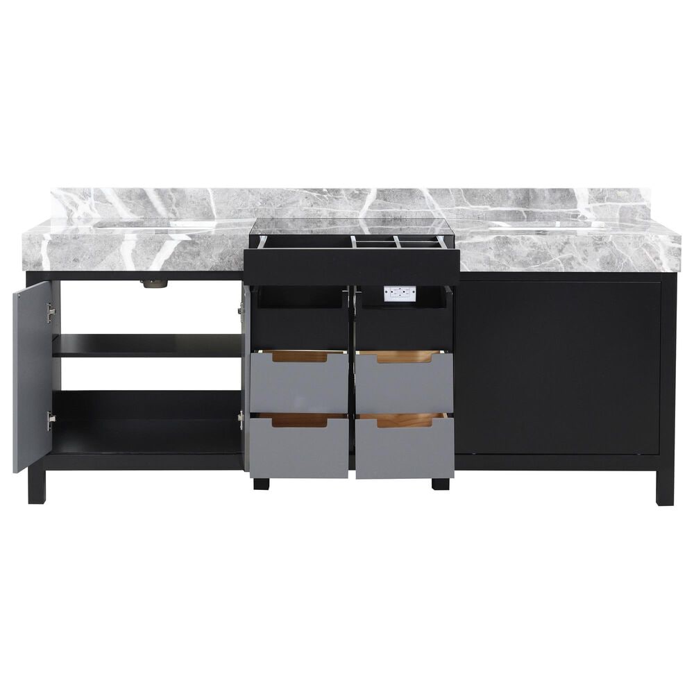 Lexora Home Zilara 80&quot; Double Bathroom Vanity in Black and Grey with 11 cm Castle Grey Marble Top and Rectangular Sinks, , large