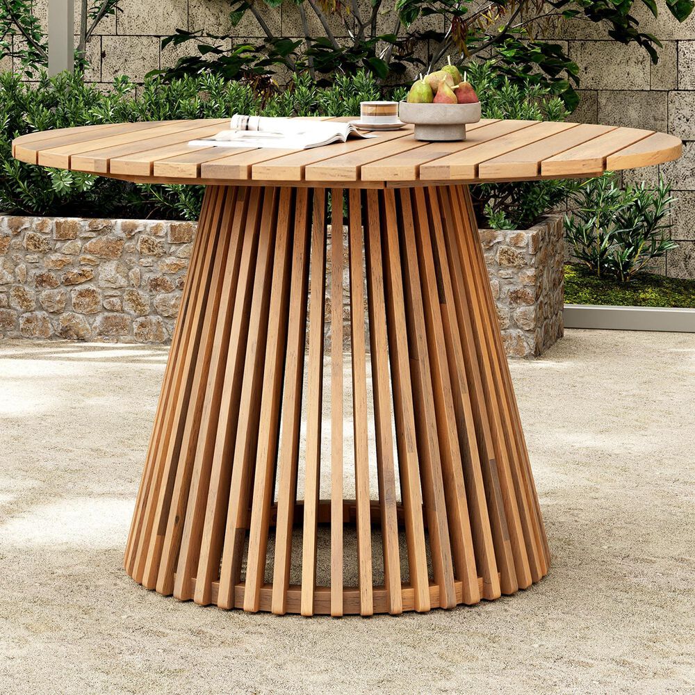 Hearth and Haven Outdoor Round Dining Table in Light Teak - Table Only, , large