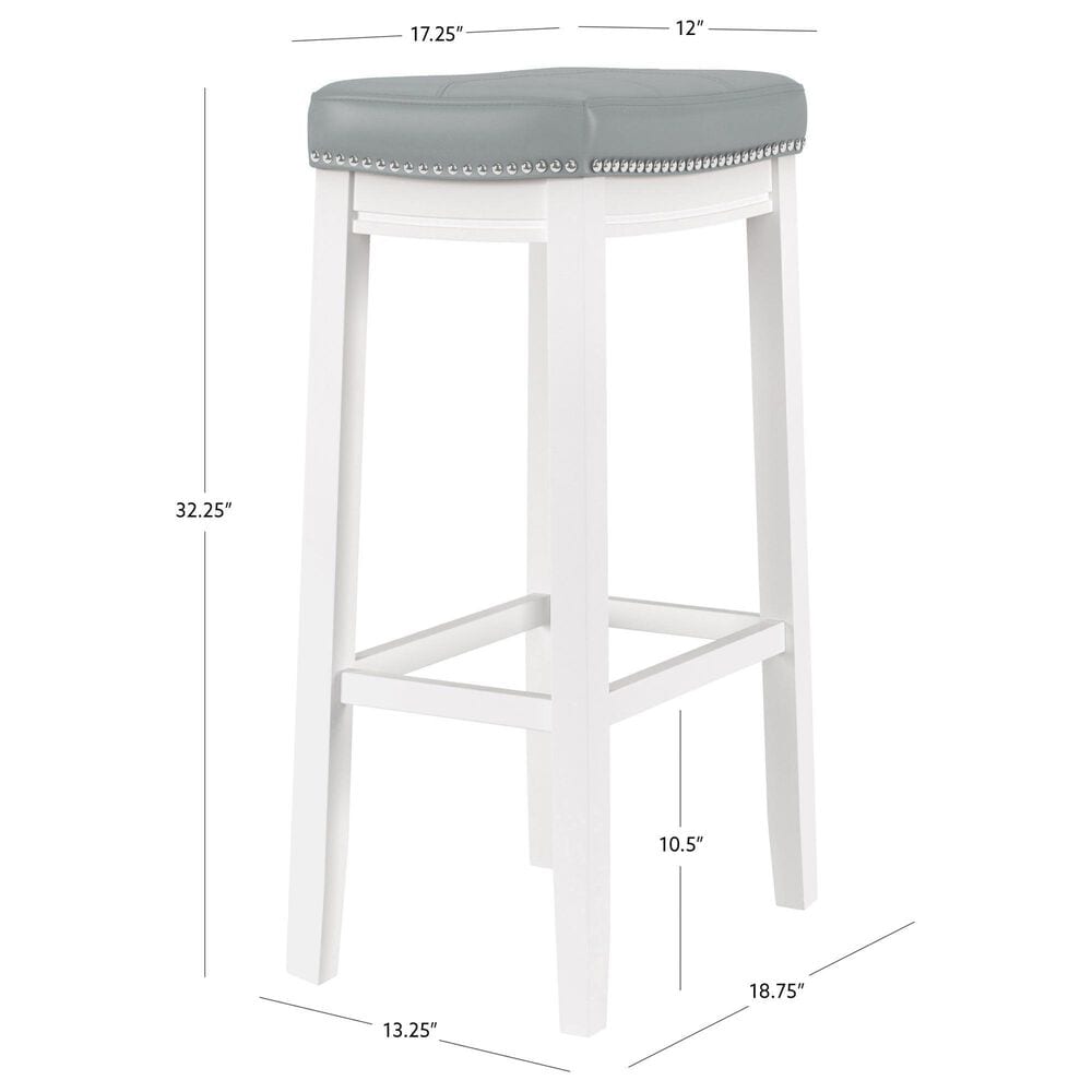 Linon Home Decor Claridge Bar Stool with Light Grey Cushion in White, , large