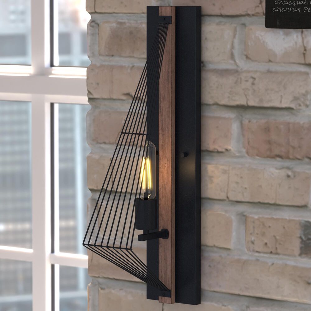 Vaxcel Dearborn 1-Light Wall Sconce in Black Iron and Burnished Oak, , large