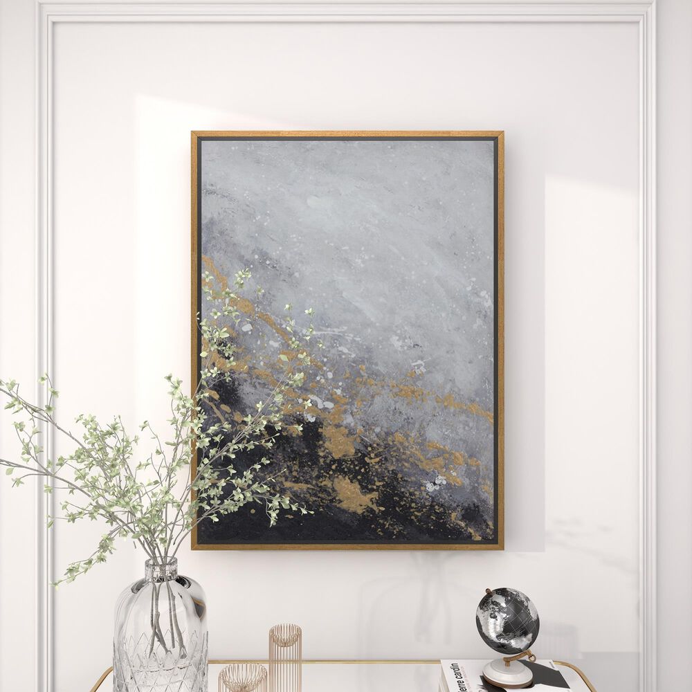 CosmoLiving by Cosmopolitan 40&quot; x 30&quot; Abstract Corner Wall Art in Black, Metallic Gold, White and Smoky Gray, , large