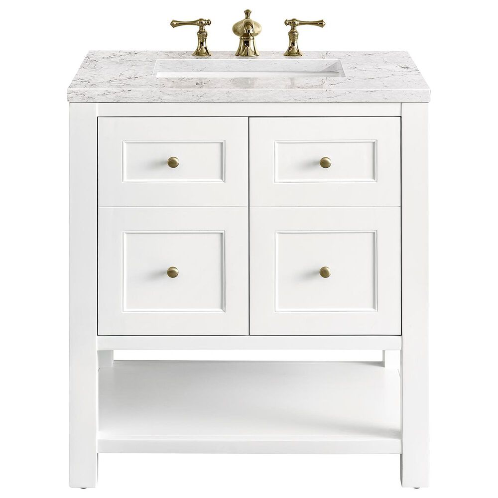 James Martin Vanities Breckenridge 30&quot; Single Bathroom Vanity in Bright White with 3 cm Eternal Jasmine Pearl Quartz Top and Rectangular Sink, , large