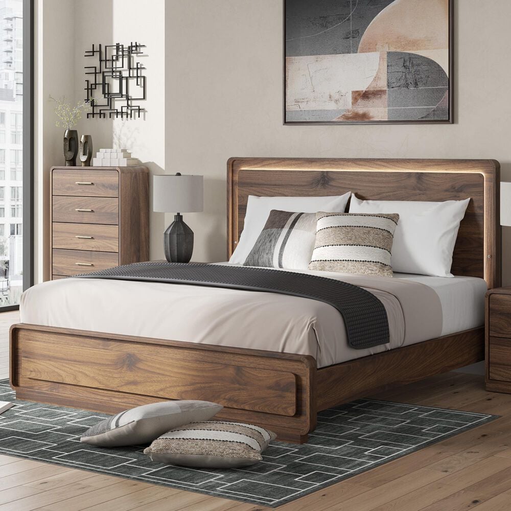 Ashley Fortlorn California King Platform Bed in Walnut Brown with LED Light, , large
