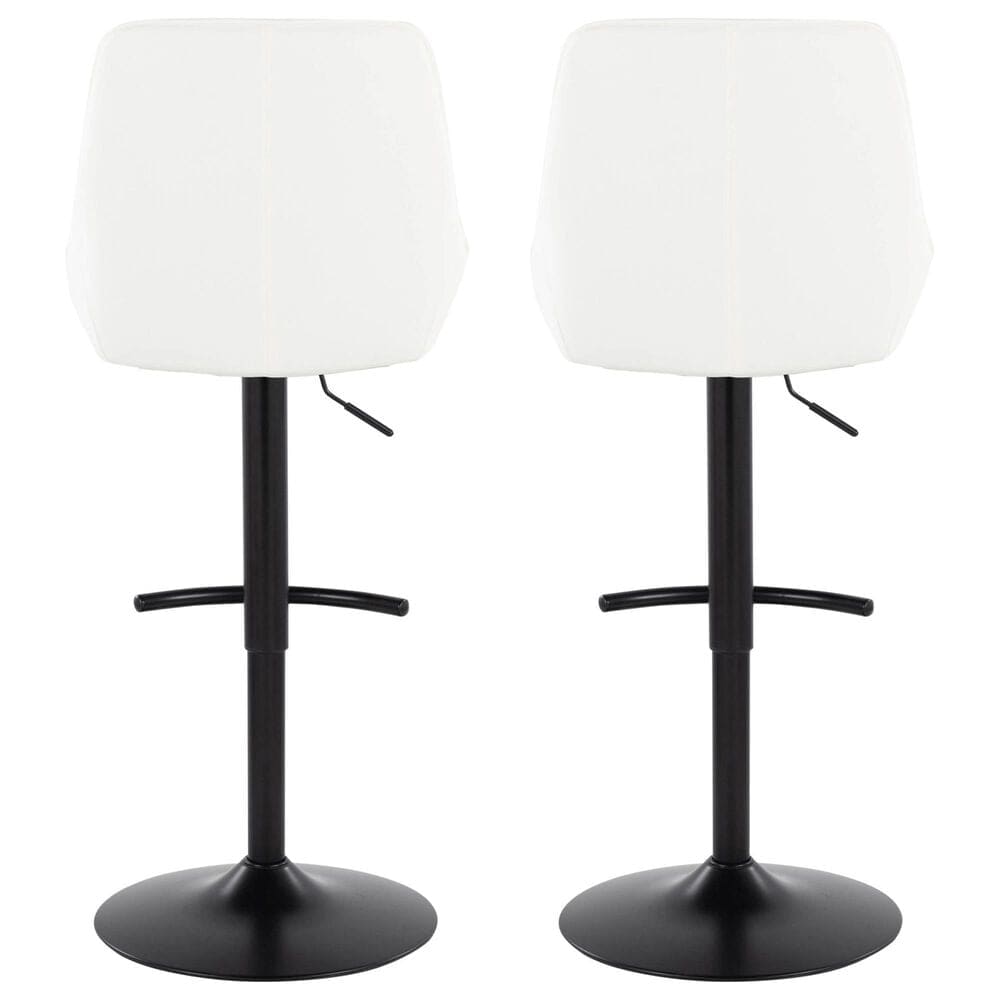 LumiSource Diana Adjustable Barstool with White Faux Leather Upholstery in Black (Set of 2), , large