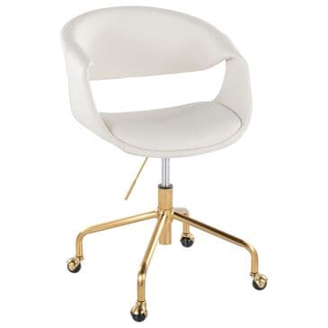 Lumisource Curvo Task Chair with White Cushion in Gold, , large