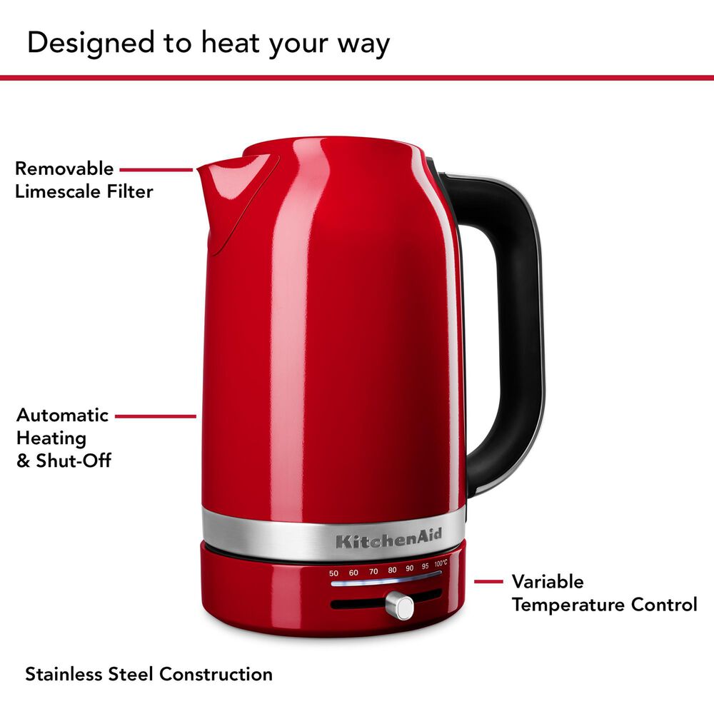 KitchenAid 1.7 Liter Variable Temperature Electric Kettle in Empire Red, , large
