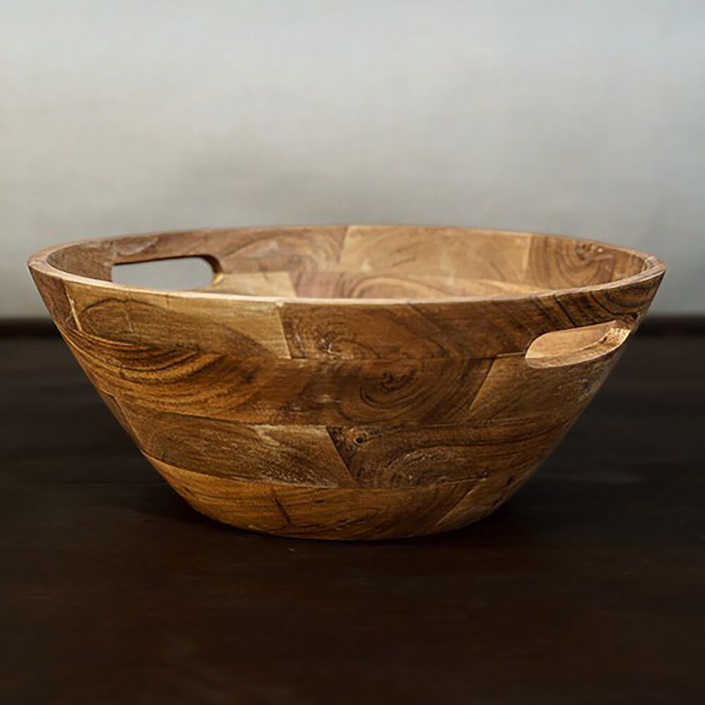 India Handicrafts Inc Natural Large Wood Serving Bowl in Brown, , large