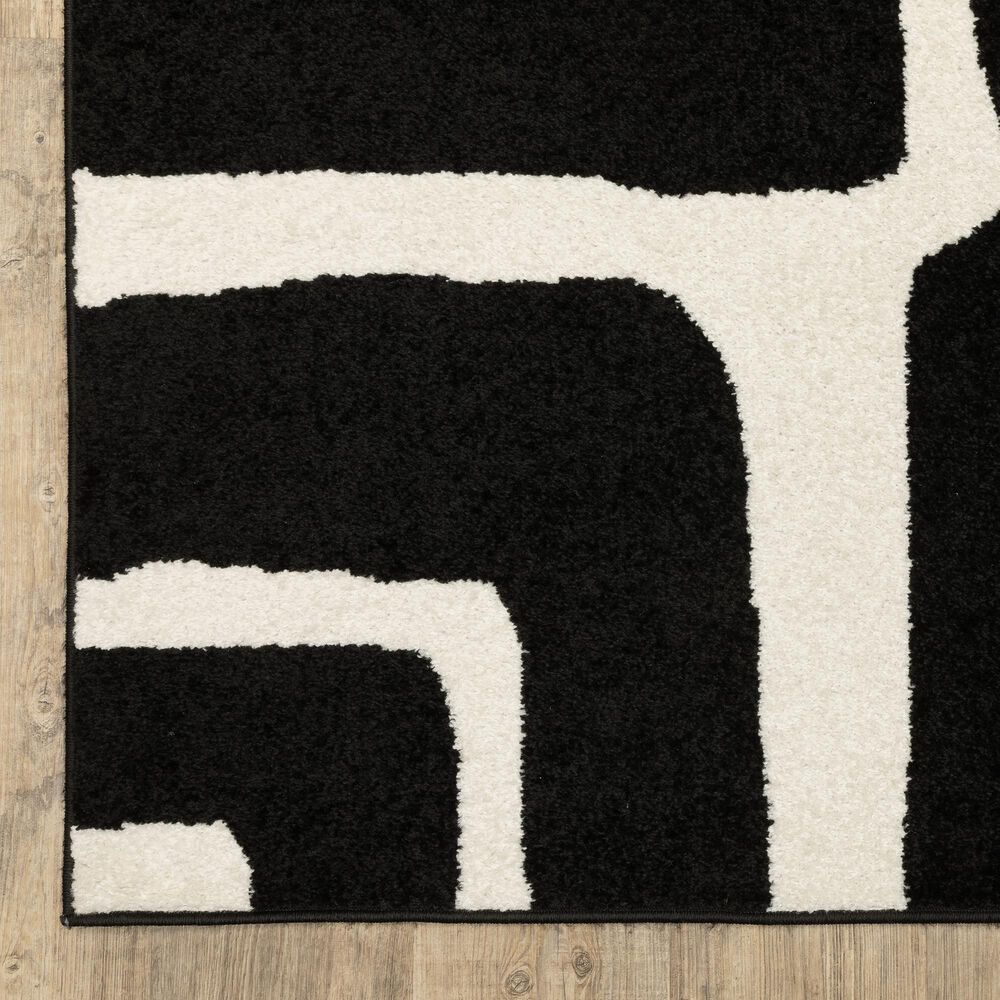 ROW by Oriental Weavers Quinn Abstract Black and Ivory 2' x 7' Runner, , large
