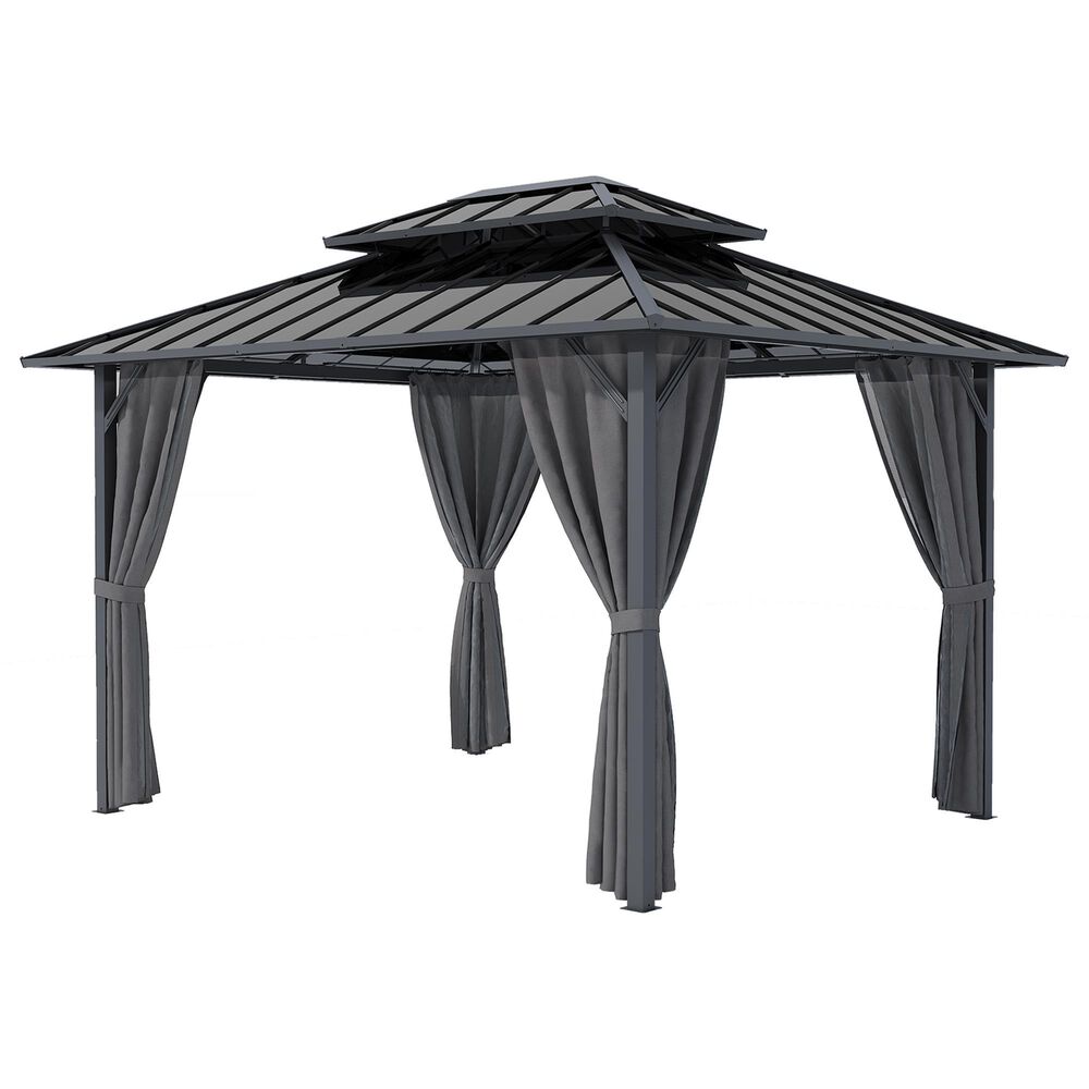 HOMLUX 10" x 12" Patio Hardtop Gazebo with Steel Posts in Dark Gray, , large