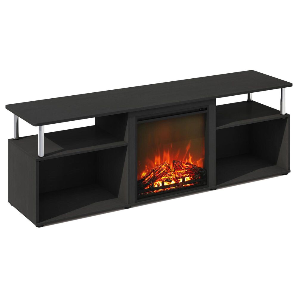 HOMLUX 64" TV Stand with No Heat Electric Fireplace in Americano and Stainless Steel, , large