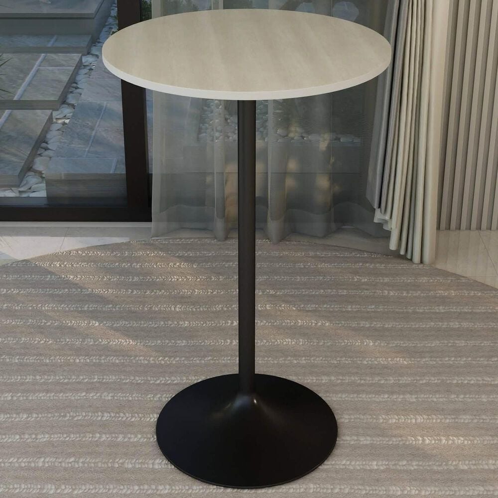 Leisuremod LeisureMod Verve Collection Modern Bar Height Table Black Base with 27 Round Light Natural Wood MDF Top, , large