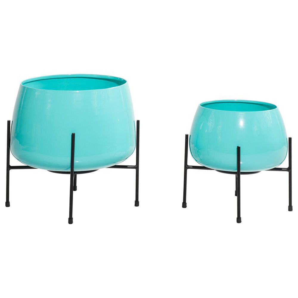 Maple and Jade Modern Planter in Teal and Black &#40;Set of 2&#41;, , large