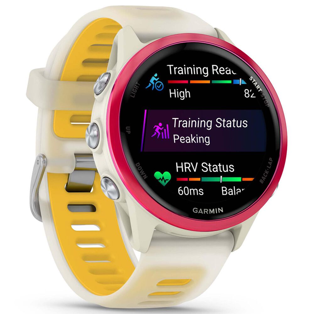 Garmin Forerunner 570 42mm Raspberry Aluminum with Translucent Bone and Mango Band, , large