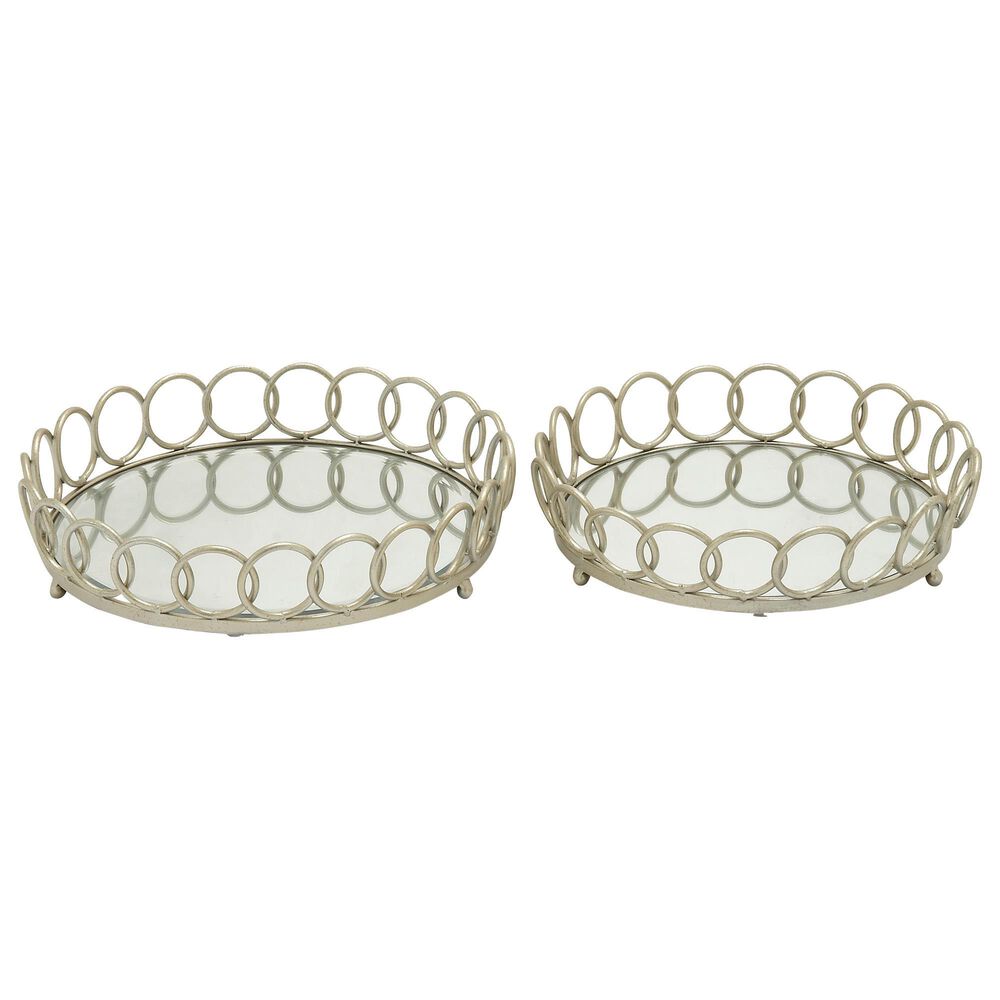 Maple and Jade Metal Glam Tray in Silver (Set of 2), , large