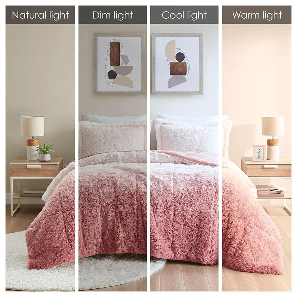 Hampton Park Brielle Ombre 2-Piece Twin/Twin XL Shaggy Long Fur Comforter Mini Set in Blush, , large