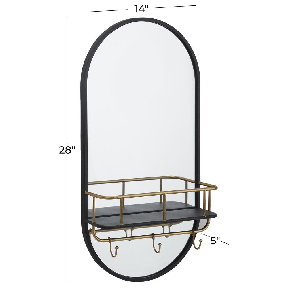 Maple and Jade Metal Oval Wall Mirror with 1 Shelf in Matte Black, , large