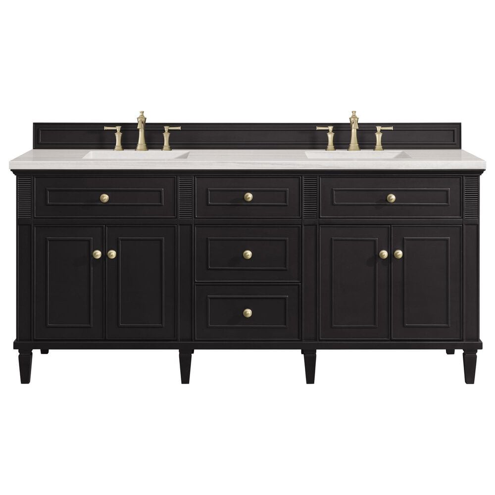 James Martin Vanities Lorelai 72&quot; Double Vanity in Black Onyx with 3 cm Arctic Fall Solid Surface Top, , large