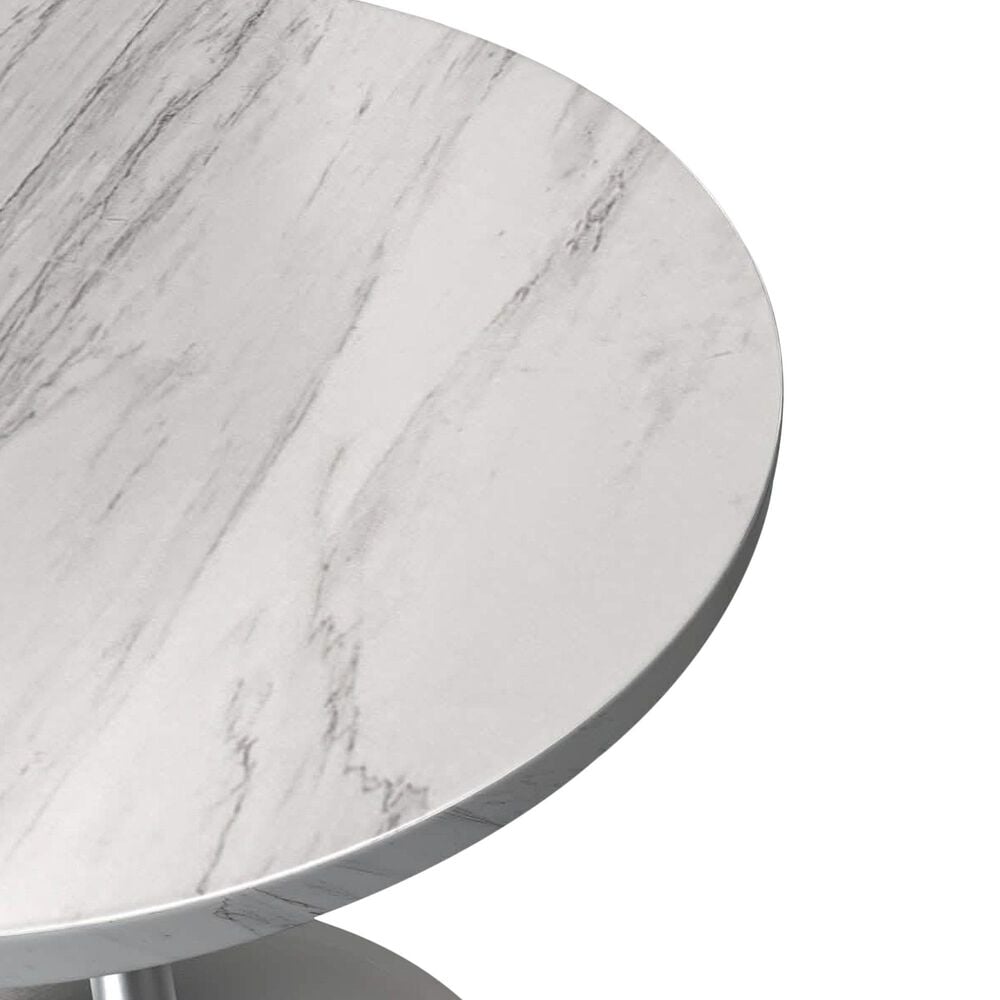 Leisuremod LeisureMod Verve Collection 48 Round Dining Table, Brushed Chrome Base with Laminated White Marbleized Top, , large