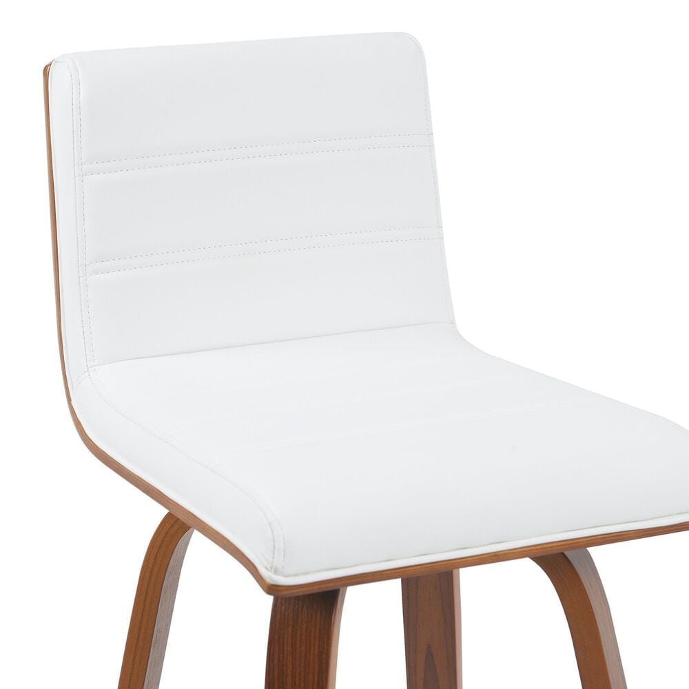 Armen Living Vienna Swivel Bar Height Stool with Snow White Upholstery in Walnut, , large