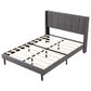 HOMLUX Full Upholstered Platform Bed Frame with Tufted Headboard in Dark Gray, , large
