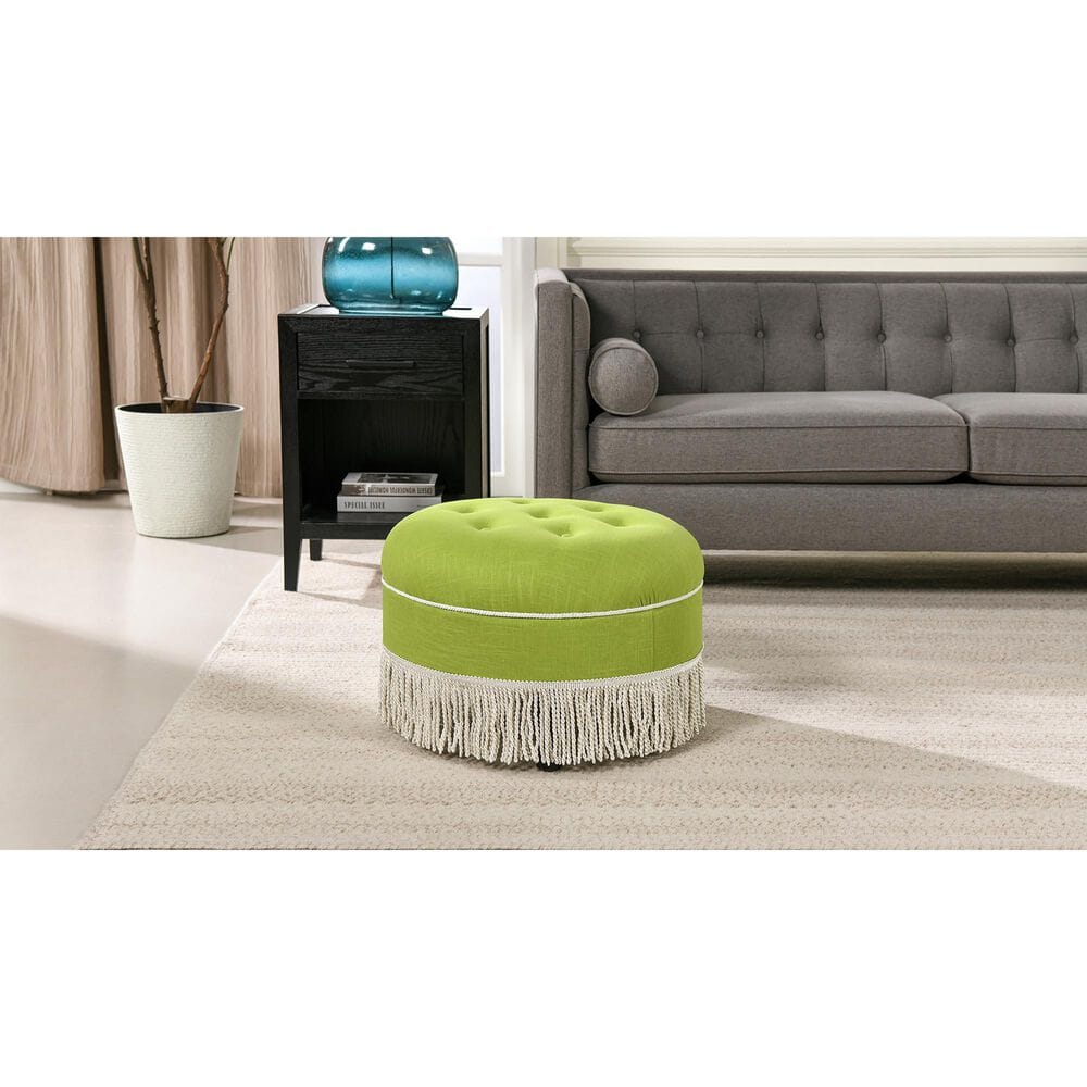 Jennifer Taylor Home Yolanda Standard Ottoman in Bright Chartreuse and Ivory, , large