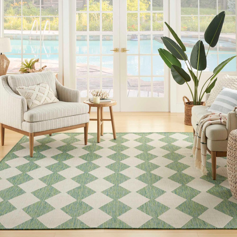 Nourison Positano Geometric Blue and Green 8&#39; x 10&#39; Indoor/Outdoor Area Rug, , large