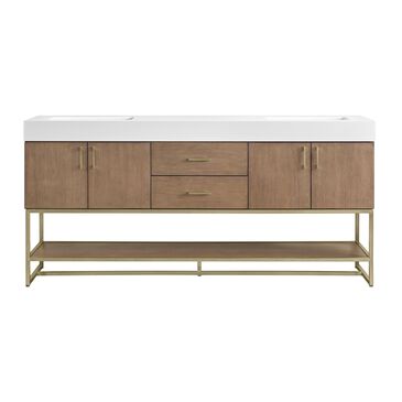 37B Mauri 72" Double Bathroom Vanity with Metal Base in Walnut Drift with High-Profile 4" White Composite Stone Top, , large