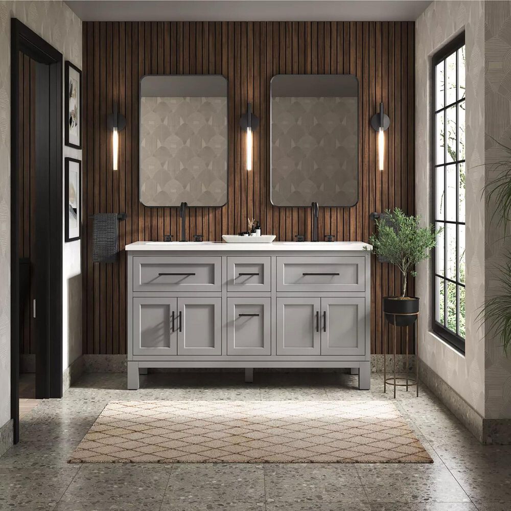 Kohler Quo 60&quot; Double Bathroom Vanity in White with 3 cm Pure White Quartz Top and Oval Sinks, , large