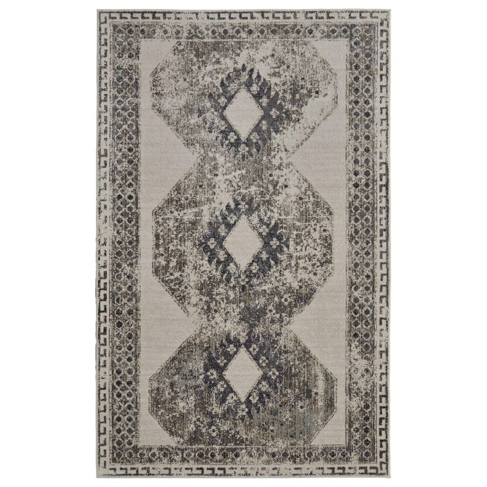 Feizy Kano 5"3" x 7"6" Ivory and Charcoal Area Rug, , large