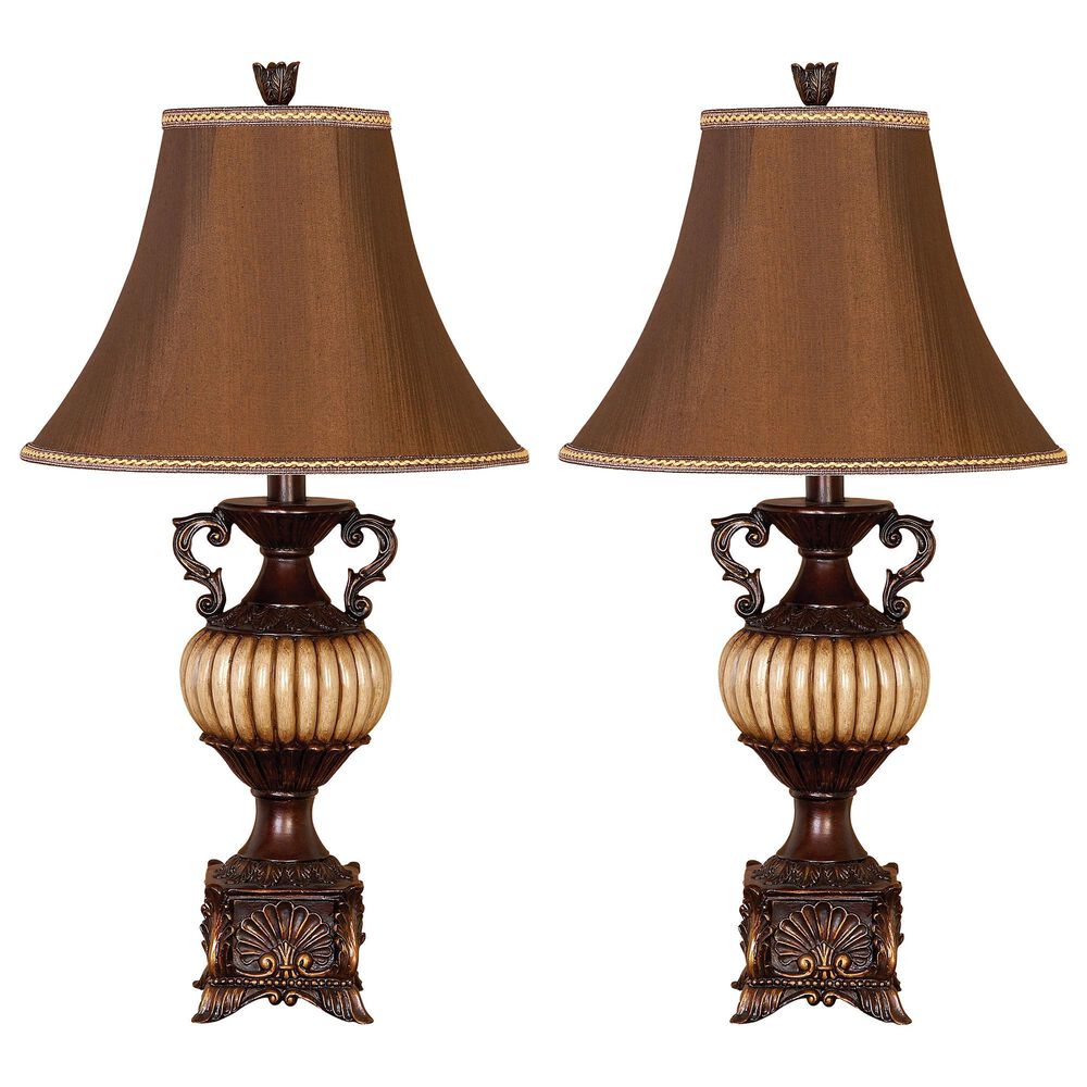 Maple and Jade Traditional Metal Table Lamp in Brown (Set of 2), , large