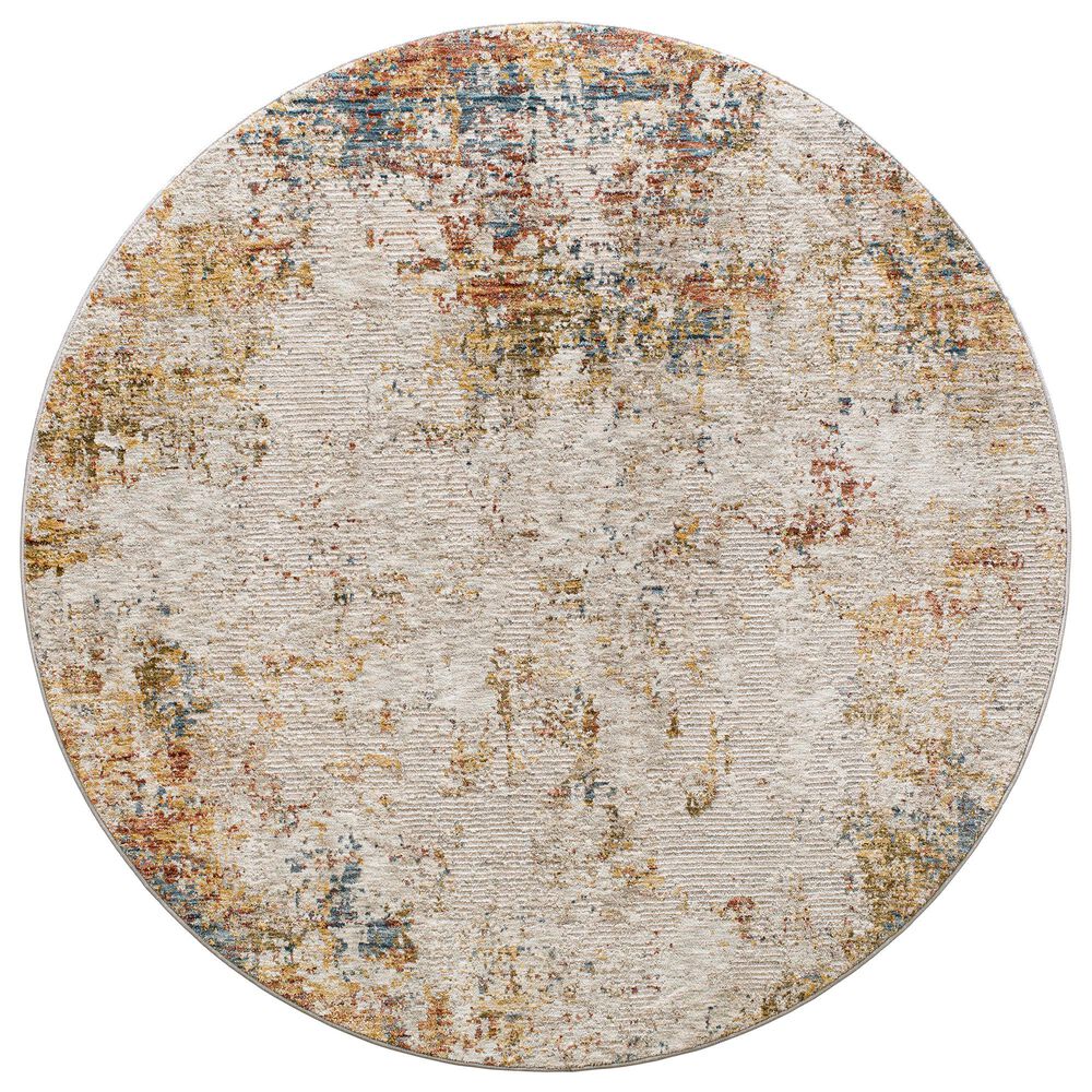 Surya Reina Light Gray, Cream, Medium Gray, Denim, Rust, Mustard and Olive 6'7" Round Area Rug, , large