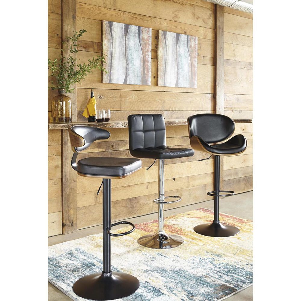 Ashley Adjustable Height Swivel Bar Stool with Black Cushion in Chrome, , large