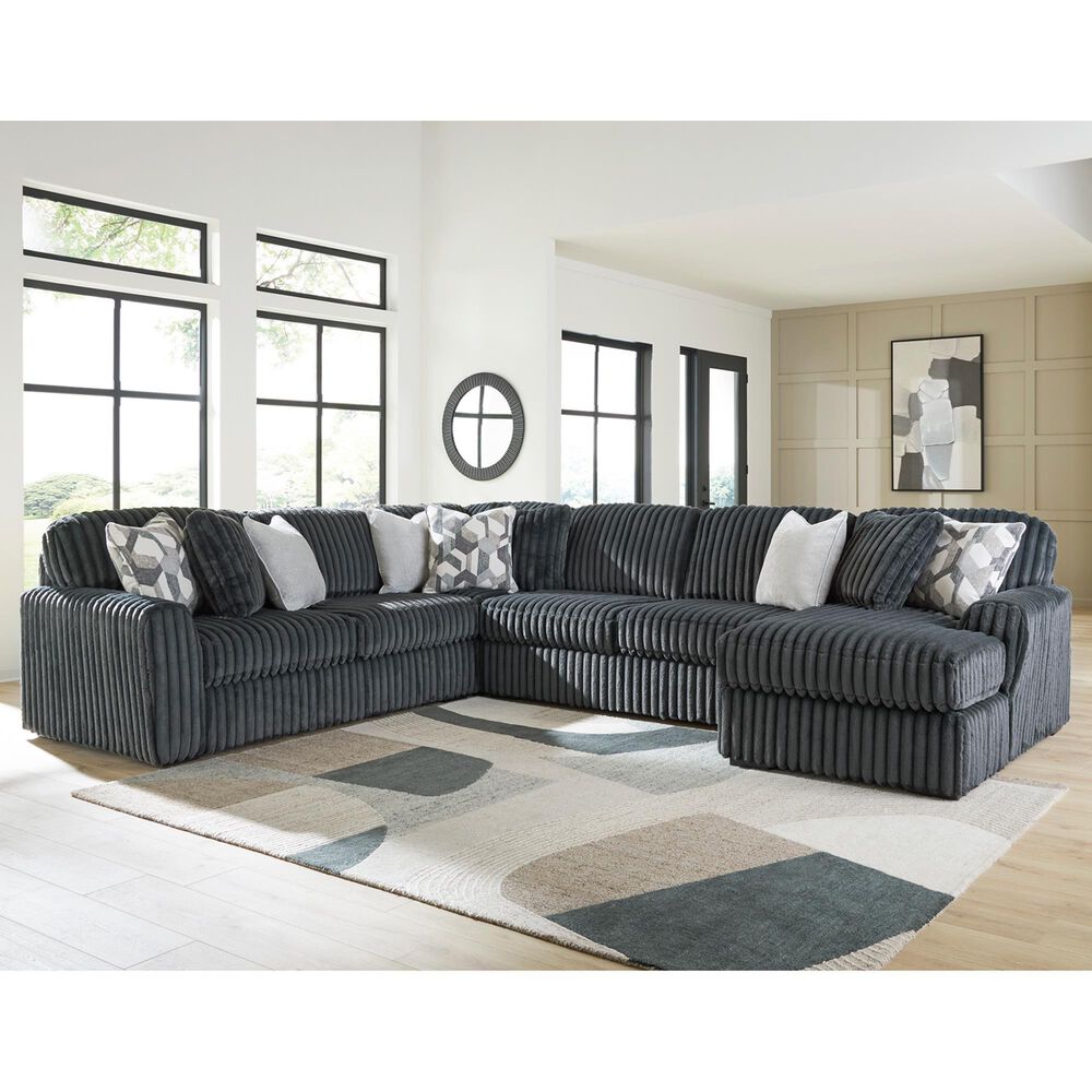 Ashley Midnight-Madness 4-Piece Right Facing Sectional with Chaise in Gunmetal, , large