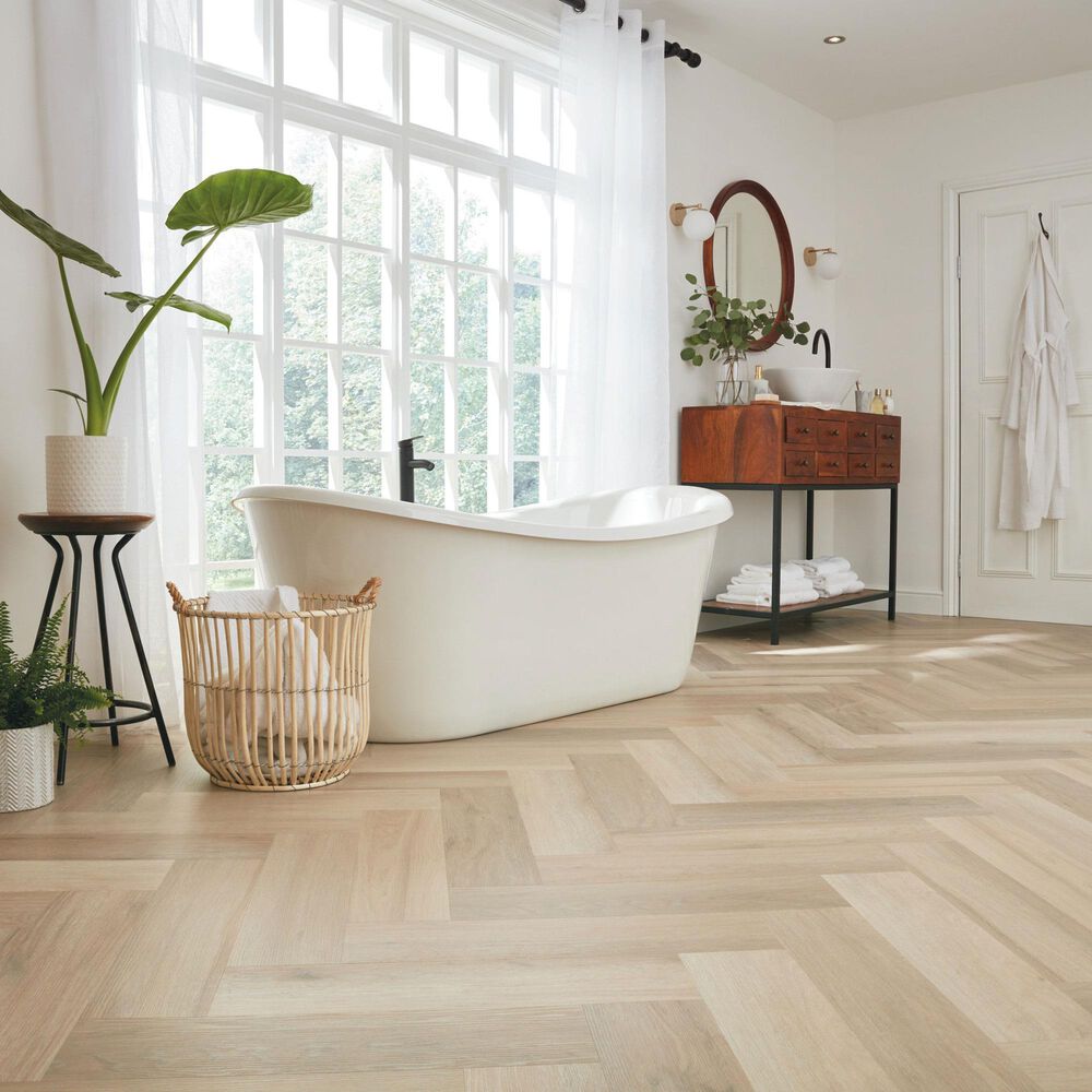 Karndean Korlok Select Texas White Ash 6&quot; x 24&quot; Herringbone Vinyl Plank, , large