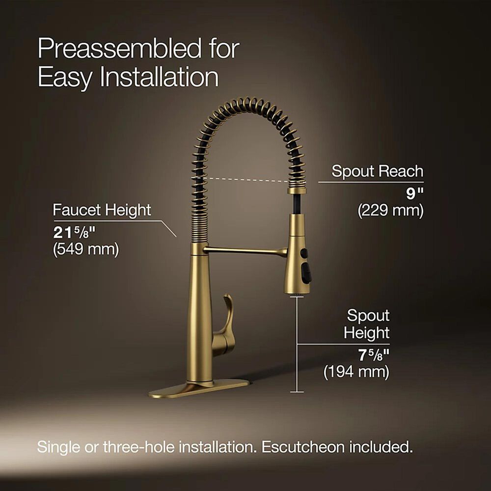 Kohler Simplice Semi-Professional Kitchen Sink Faucet in Vibrant Brushed Moderne Brass, , large