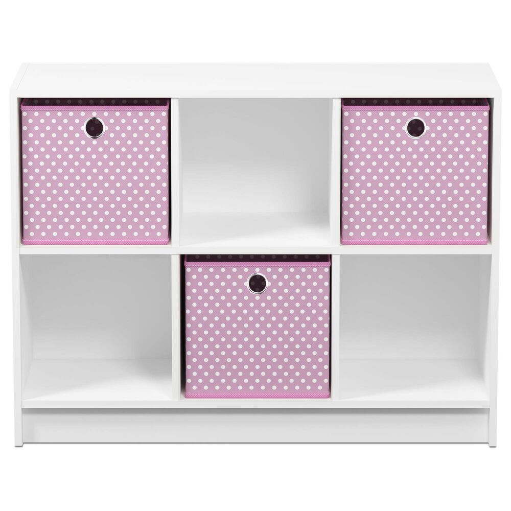HOMLUX 6-Cube Bookshelf Bookcase with Light Pink Storage Bins in White, , large