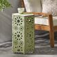Hearth and Haven Galore 14" Outdoor Hexagon Metal Side Table with Sunburst Cut Out Design in Green, , large