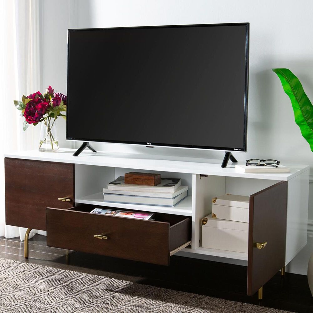Safavieh Genevieve 54" TV Stand in Walnut, White, and Gold, , large