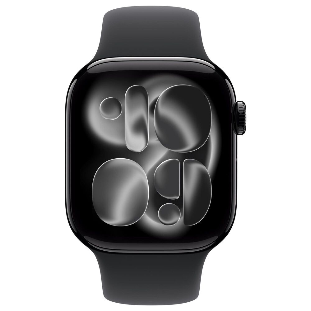 Apple Watch Series 11 (GPS+Cellular) 42mm Aluminum Case with Black Sport Band - M/L in Jet Black and 2-Year AppleCare+, , large